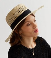 New Look Stone Straw Effect Boater Hat